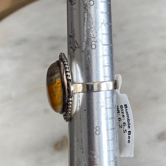 NEW Bumble Bee Jasper Beaded Sterling Silver Ring Size 6.5 / 7 - Picture 4 of 5